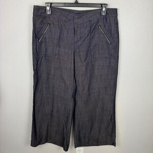 XCVI Wide Leg Pants Women XL Blue Chambray Lagenlook Boho Zip Pockets Casual NEW